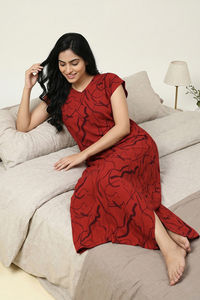 Zivame Woven Ankle Length Nightdress - Burnt Brick — thumbnail 4